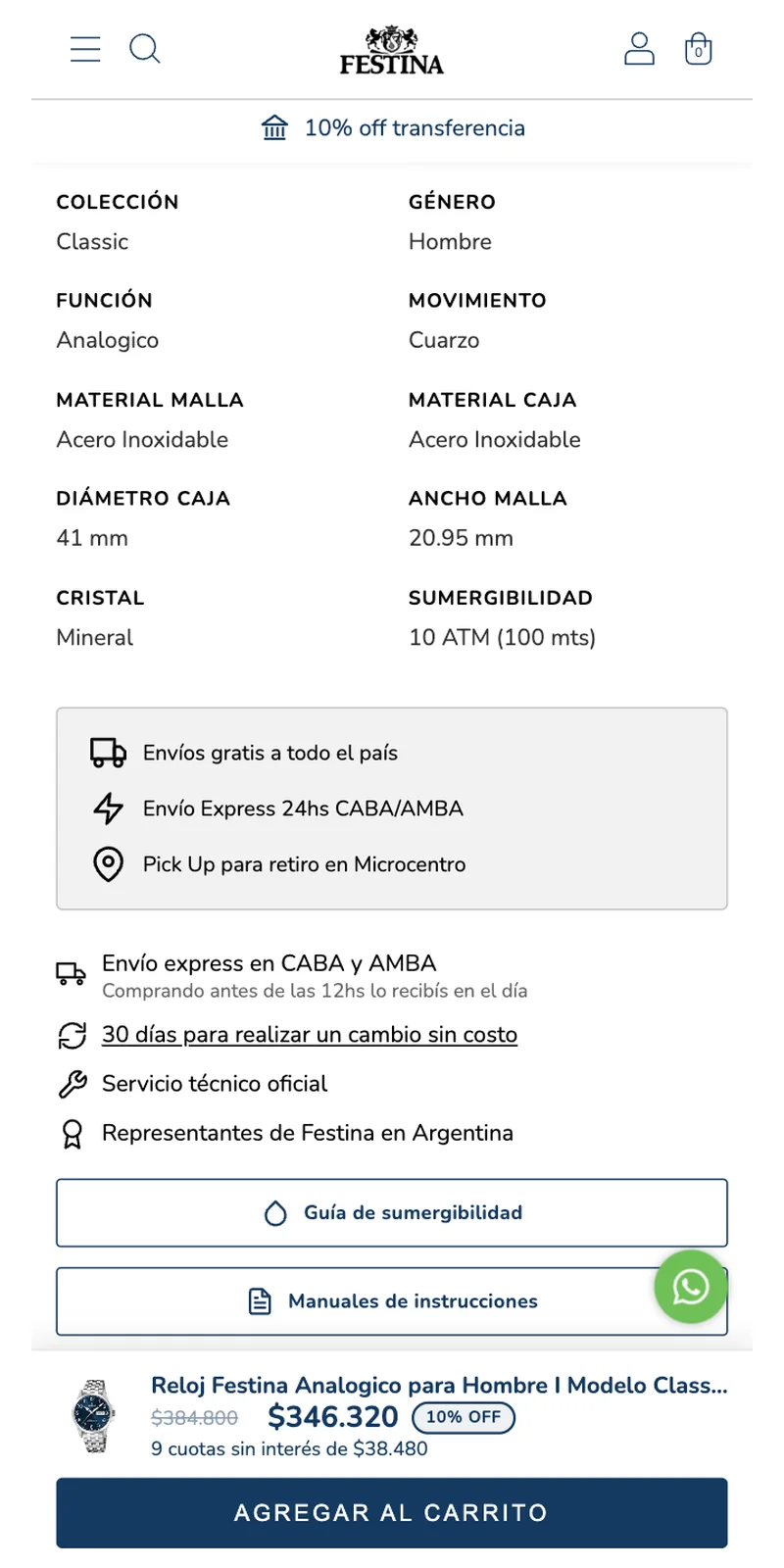 Ficha de producto de una tienda Tiendanube después de la mejora, vista en celular