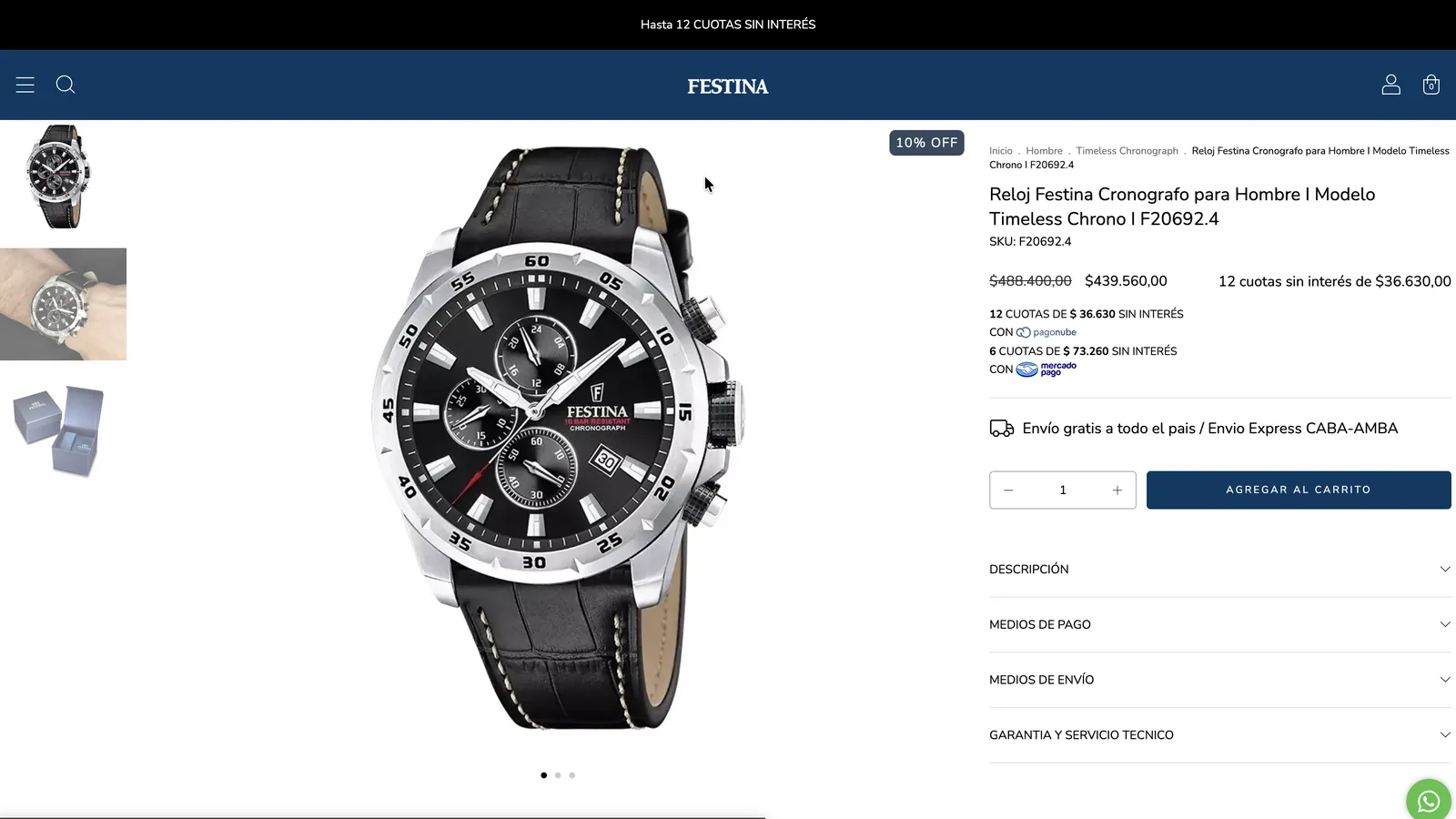 Ficha de producto de una tienda Tiendanube antes de la mejora, vista en escritorio
